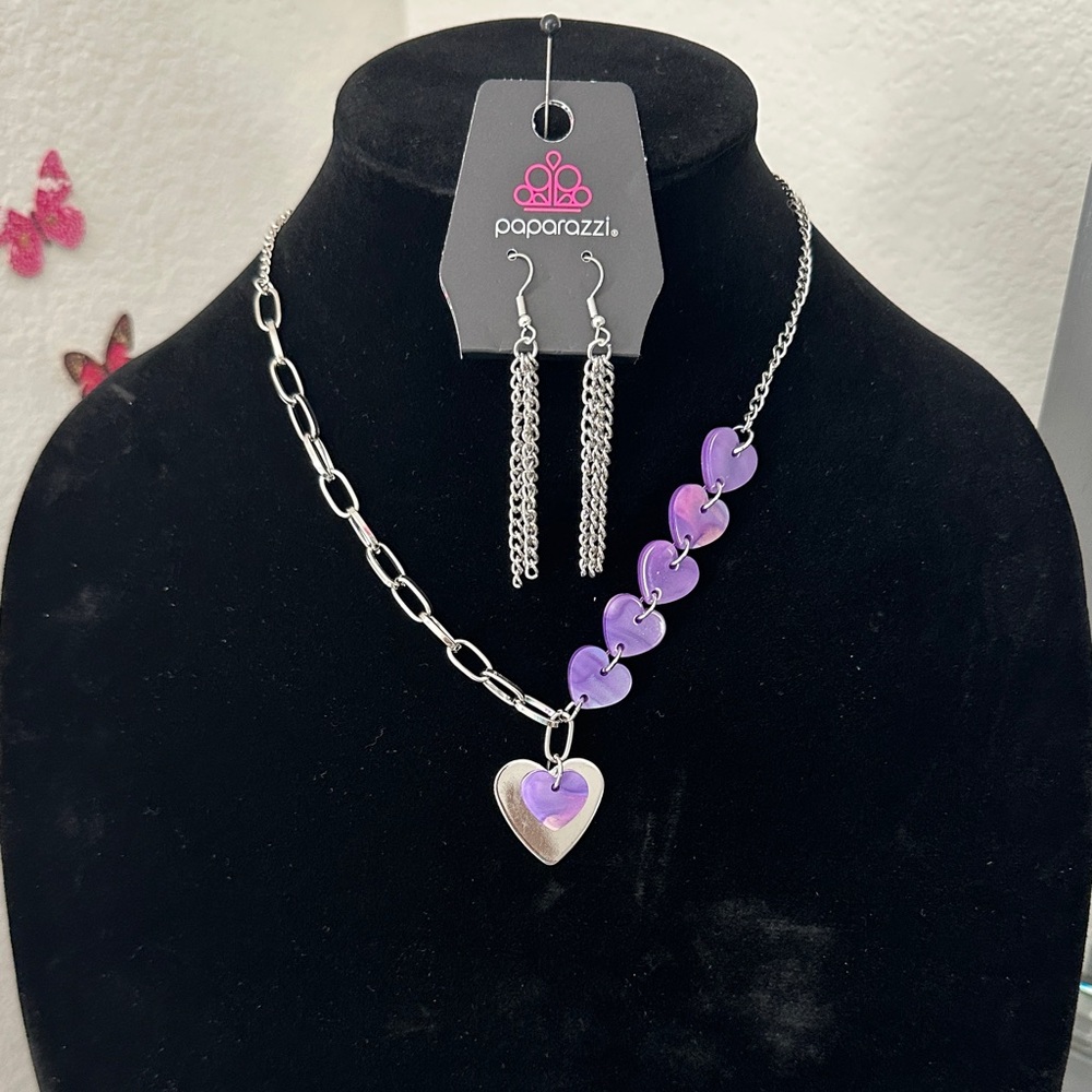 Paparazzi Silver and Purple Heart Necklace Set